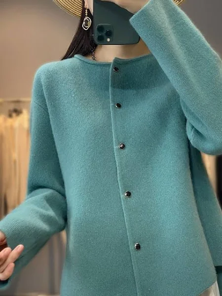 Plain Knitted Sweater Jacket with Soft Texture - Pea Green - XXL